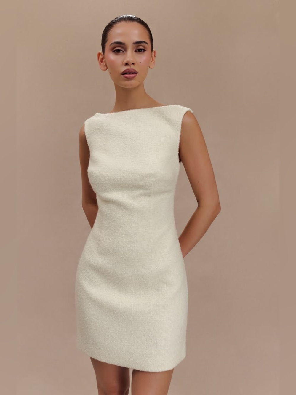 MESHKI Angela Textured Mini Dress in Ivory XS